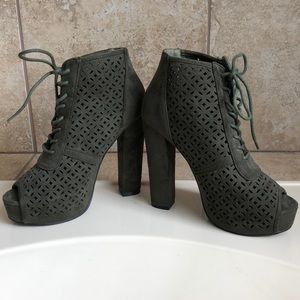 Green Suede Lace Up Heels